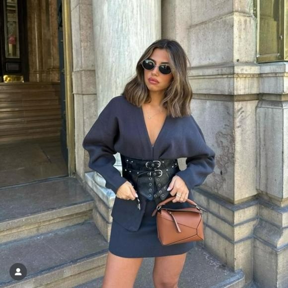 ZARA STUDDED 100% COW LEATHER CUMMERBUND - Picture 10 of 10